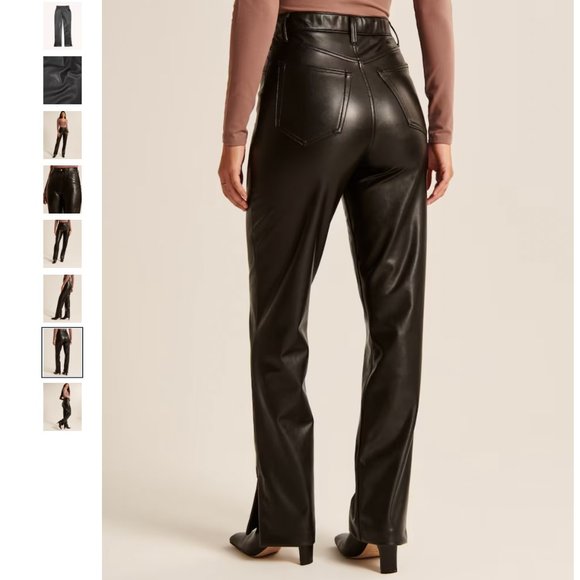 NWT A&F - Curve Love Split-Hem Vegan Leather 90s Straight Pant - Picture 3 of 9